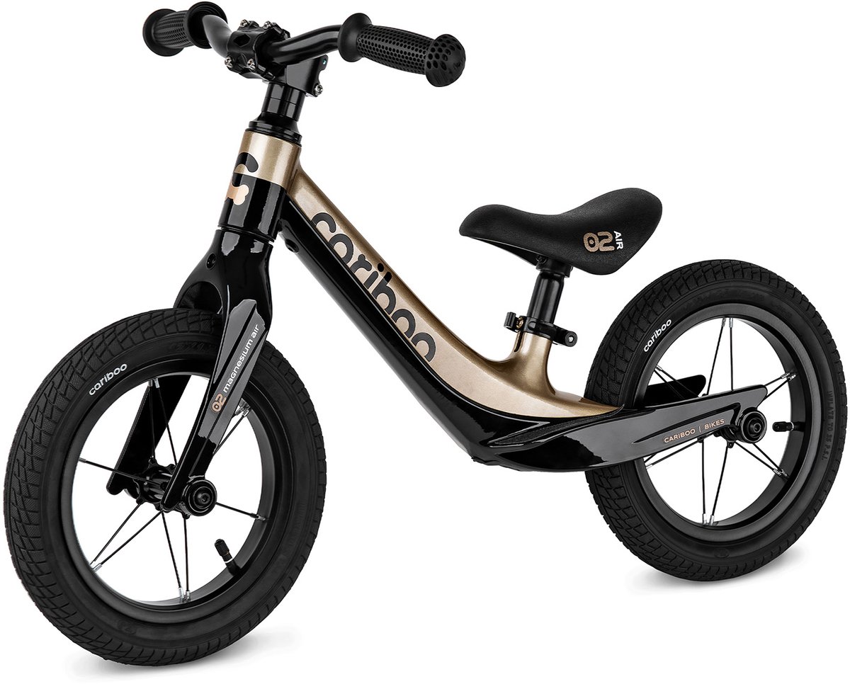 Cariboo Magnesium Air - Loopfiets - Vanaf 2 jaar - voor Jongens en Meisjes - 12 inch - Zwart-Goud - Anti-lek EVA Banden - Verstelbaar Stuur en Zadel (5904125999278)