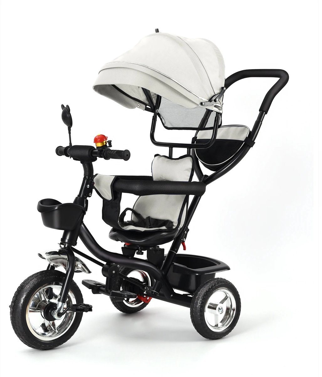 Driewieler - Driewieler met Duwstang - Grijs - Driewieler Fiets - Babyfiets met Duwstang - Baby Speelgoed - Speelgoed - Fiets - Fiets met Stang (8721551400843)