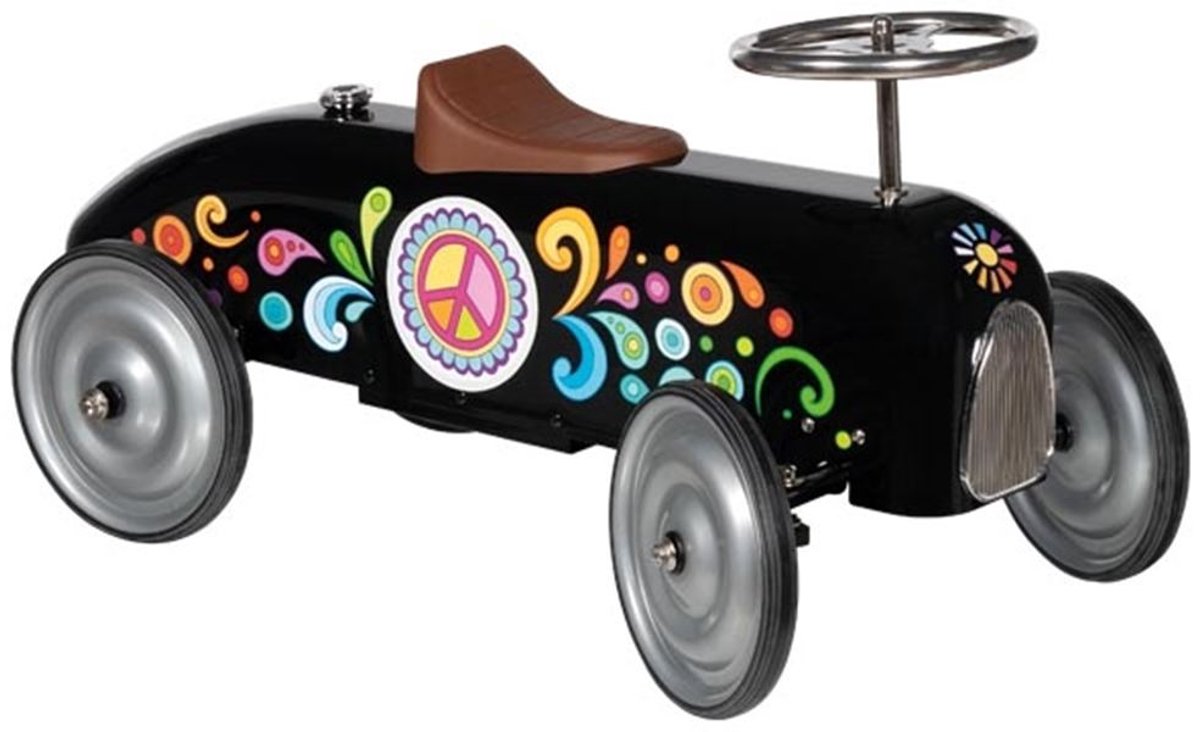 Goki loopauto zwart - metalen ride-on voertuig met rubberen banden. (4013594537582)