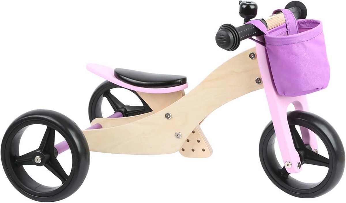 Houten Trike Fiets voor Kinderen met Verstelbare Zitpositie en Rubberen Banden (9101017712922)