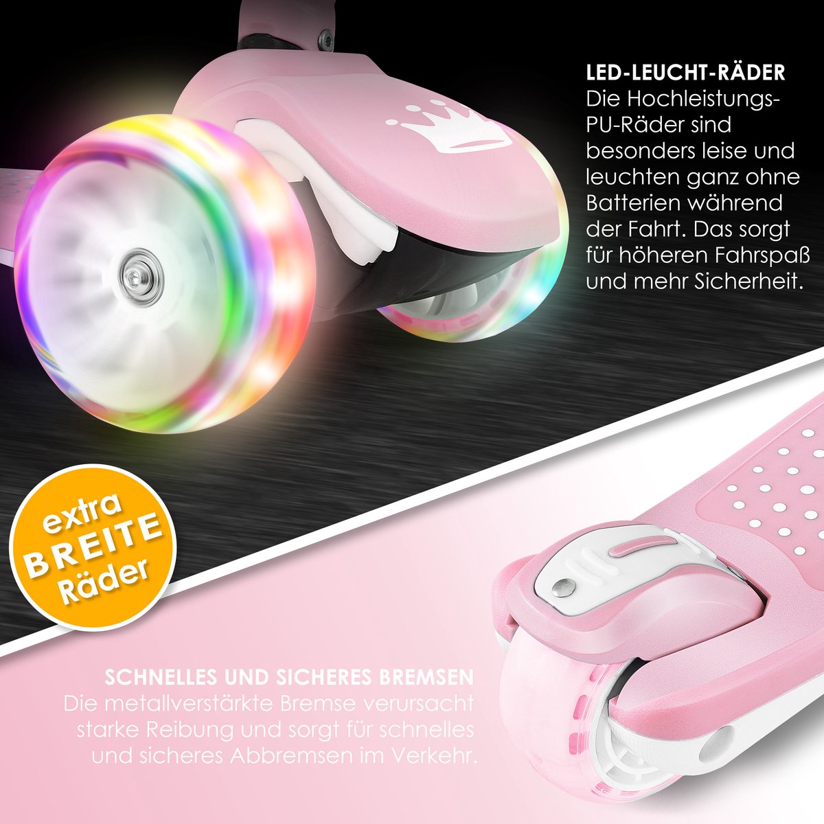 KIDIZ® Kinderstep - 3 wielen Step - Scooter - Kinderscooter X-Pro2 met PU LED oplichtende wielen Opvouwbaar pedaal Kinderstepjes in hoogte verstelbare City Scooter voor jongens en meisjes 3-12 jaar - Roze (4260692713787)