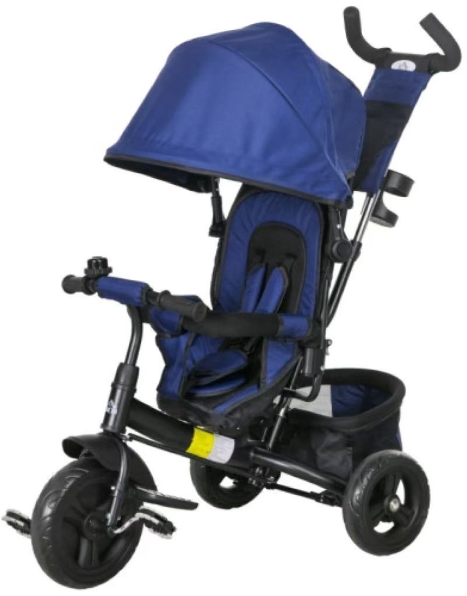 Kinderfiets 102x49x102cm 6In1 Kinder Driewieler Blauw Polyester Verwijderbaar Zonnescherm Kussen 5Punt Veiligheidsgordel Mand Bekerhouder Geschikt Voor Kinderen Van 1 Tot 5 Jaar (4255901413763)