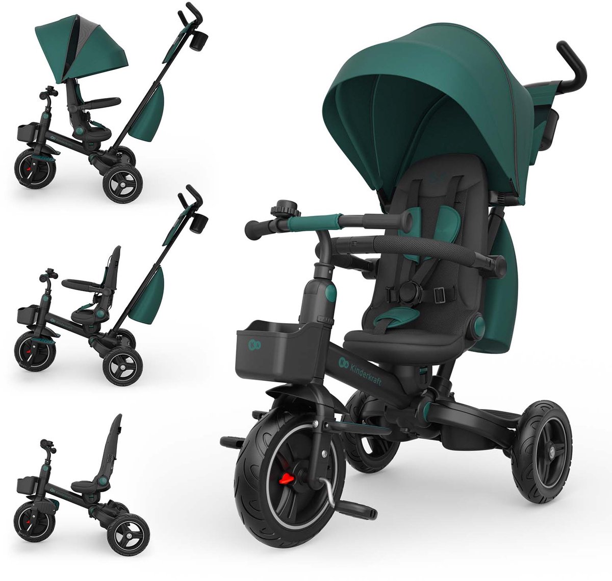 Kinderkraft SPINSTEP 2 PLUS Driewieler - 9 Maanden tot 5 Jaar - 360° Draaibare Zitting, Verstelbare Kap met UPF50+, PU Wielen en 3-Punts Gordels - Groen (5902533930067)