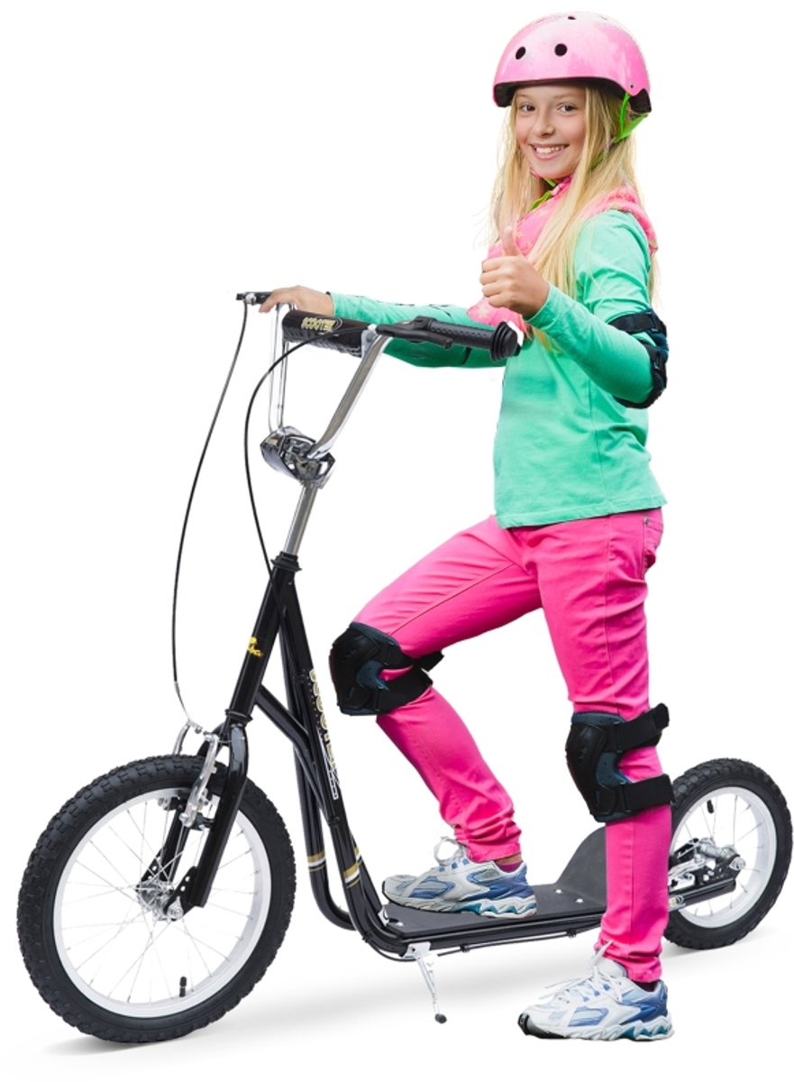 Kinderstep 16/12 Inch - Met 2 V-Brakes, Luchtbanden & Verstelbaar Stuur - Stadsstep voor Kinderen vanaf 5 Jaar Zwart (4896009084785)