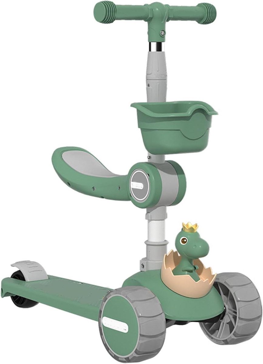 Kindertrapscooter 3-in-1 - Duwscooter Stoelstep - Kinderspel Buiten - In Hoogte Verstelbaar - 65 x 39 x 15 cm - Groen (9101188083586)