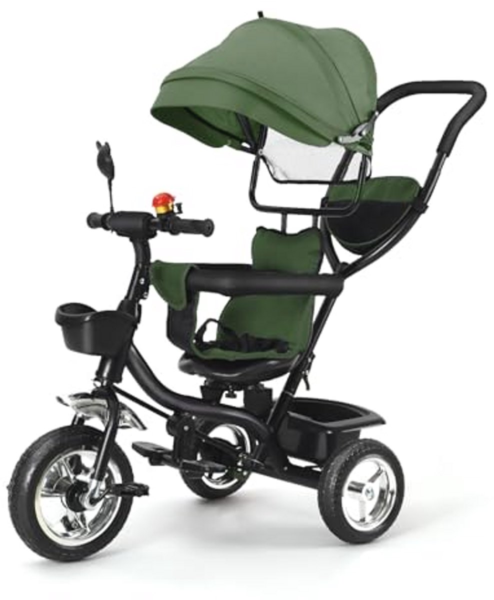 Kinderwagen met drie wielen 3 / tot 25 kg / met één hand inklapbaar / licht - 7,5 kg / bekerhouder inbegrepen / grote mand (groen) (9101017821136)