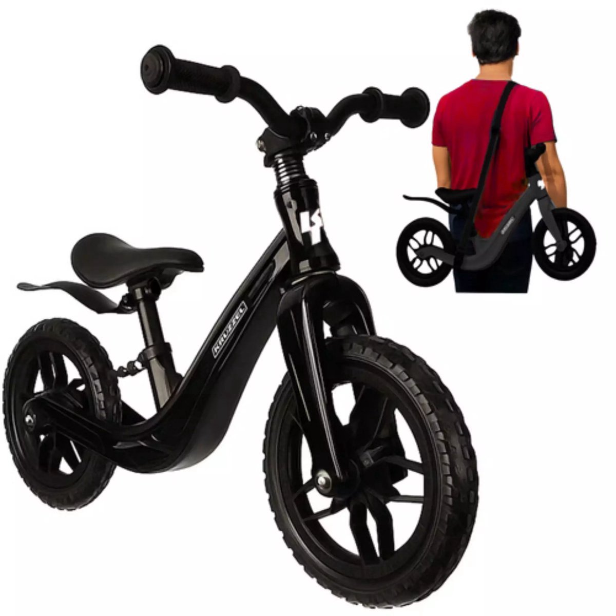 Kruzzel Loopfiets - 12-inch - Zwart - Verstelbaar Zadel + Draagriem - 2-4 Jaar (9505736566413)
