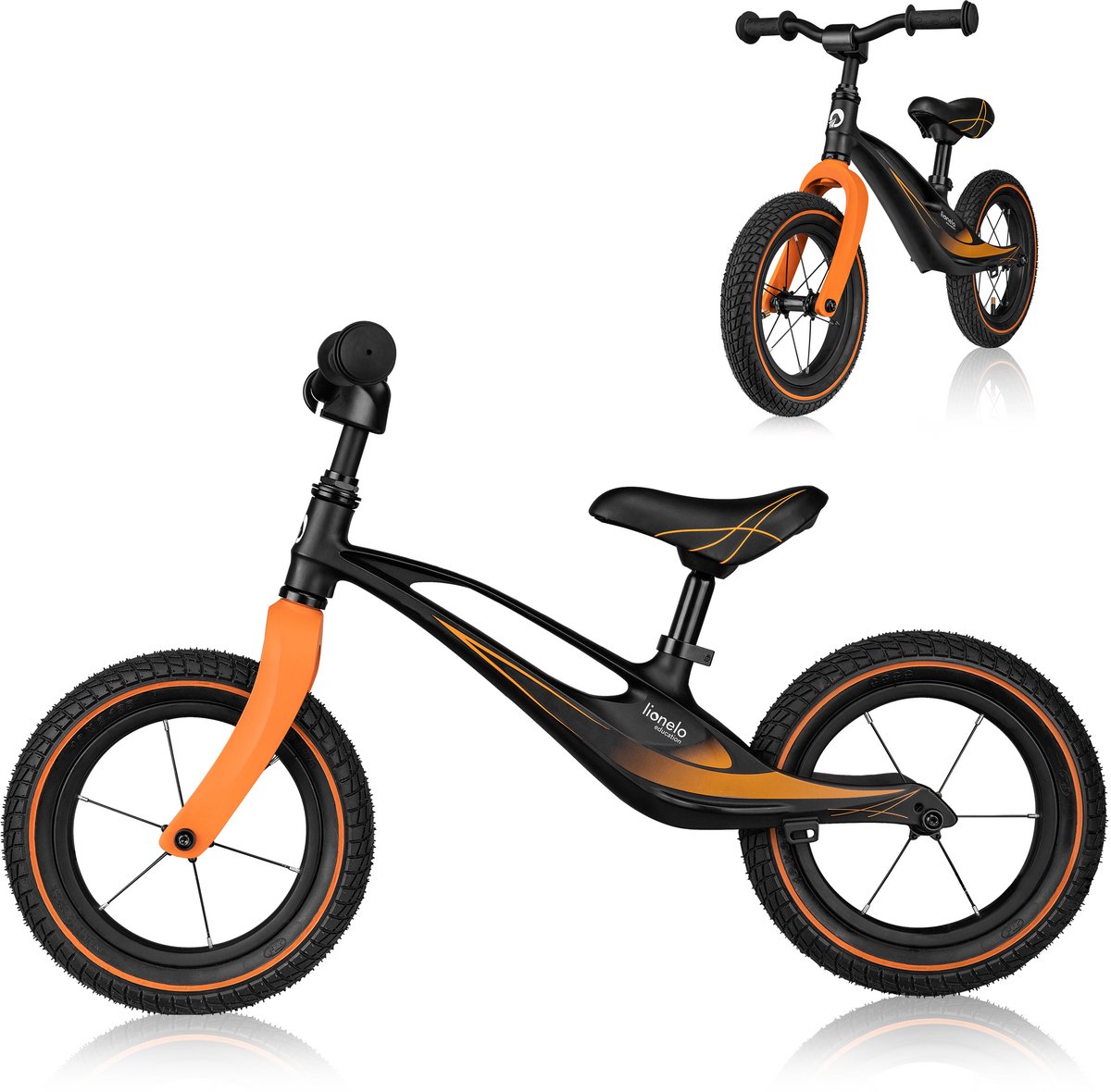 Lionelo Bart Air - Loopfiets - Magnesium Frame - Opblaasbare 12" Wielen - Verstelbaar Stuur en Zadel - Antislip Handvatten - Voetensteun - Ultra Licht (3,8 kg) - Tot 30 kg - Vanaf 2 Jaar - Handgreep voor Draaggemak - Veiligheidsfuncties EN71 (5902581658753)