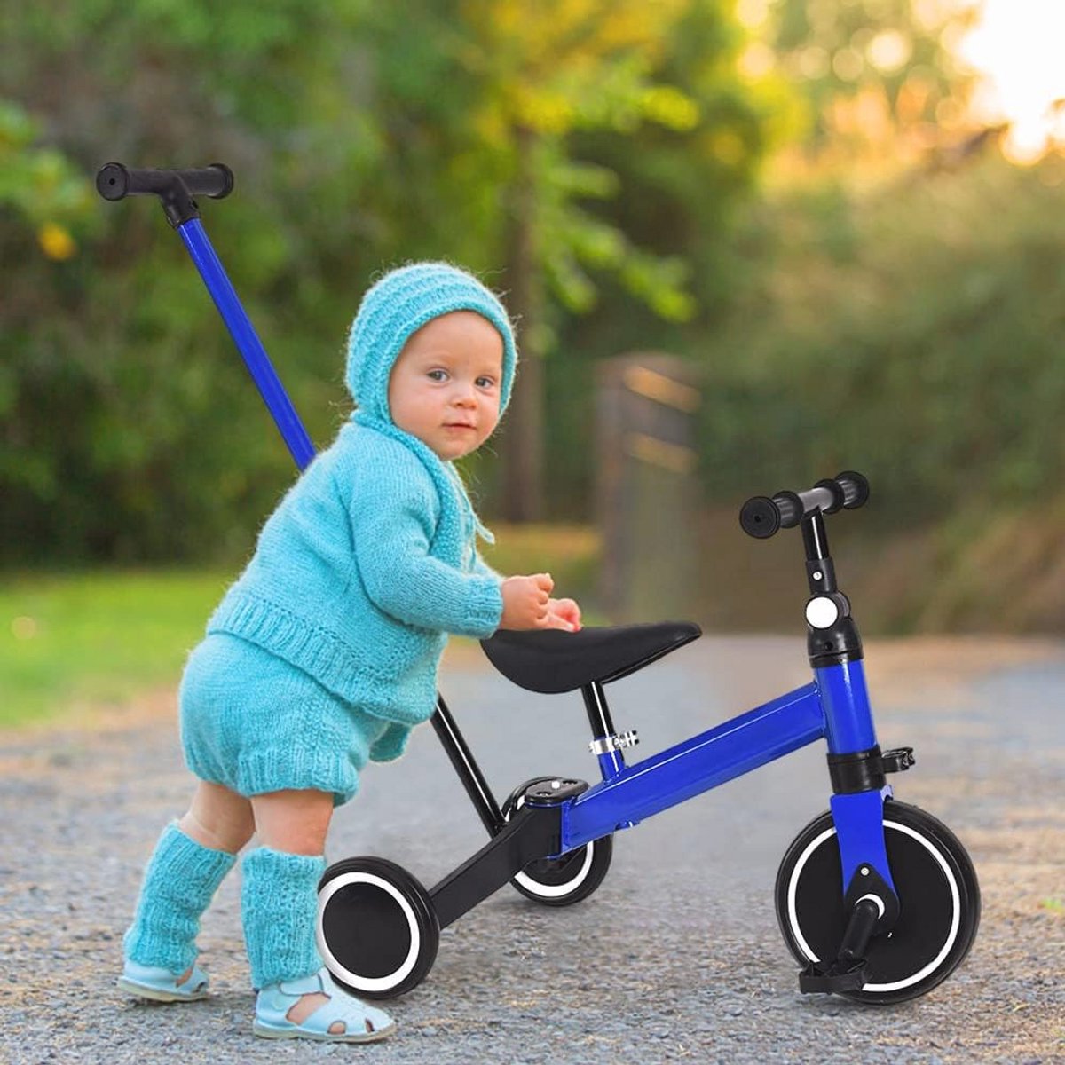 Loopfiets 3in1 Loopfietsen Driewieler vanaf 2 Jaar, voor Kinderen van 1,5 Jaar tot 5 Jaar, Loopstoeltje, Kinderdriewieler-3-in-1 (blauw) (9101017773060)