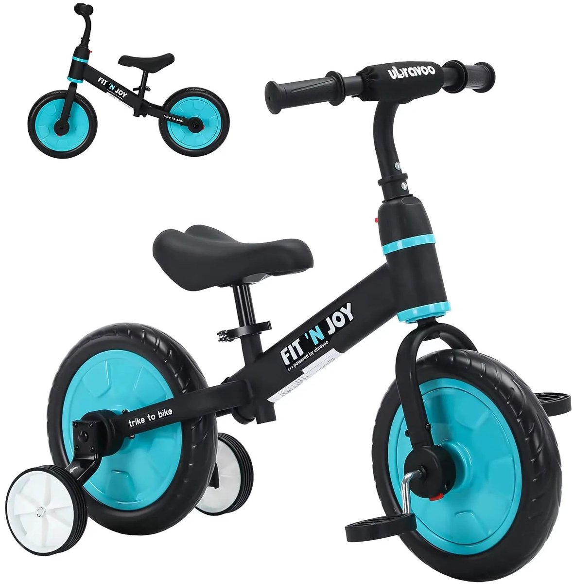 Loopfiets Kinderen - Unisex - Blauw - Koolstofstaal & Kunststof - 69x28x19 cm - Met Pedalen & Zijwieltjes - 4-in-1 - Verstelbaar Zadel - EVA Lekvrije Banden - 1 Stuks - Vanaf 2-6 Jaar (8721425041172)