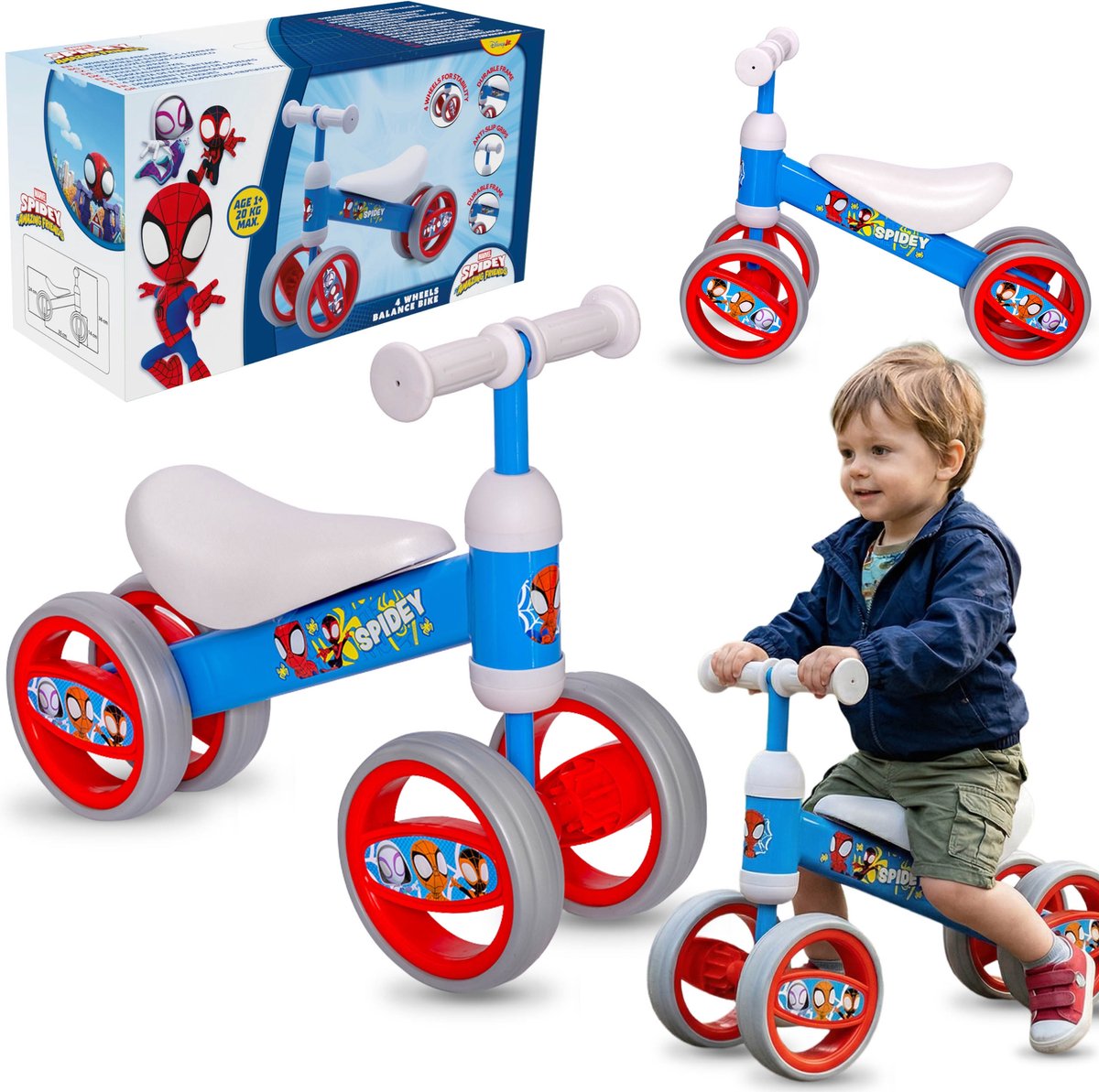 MARVEL Spidey and His Amazing Friends Lichtgewicht metalen loopfiets met vier wielen voor jongens, eerste fiets, loopfiets 1+ (5906555049608)