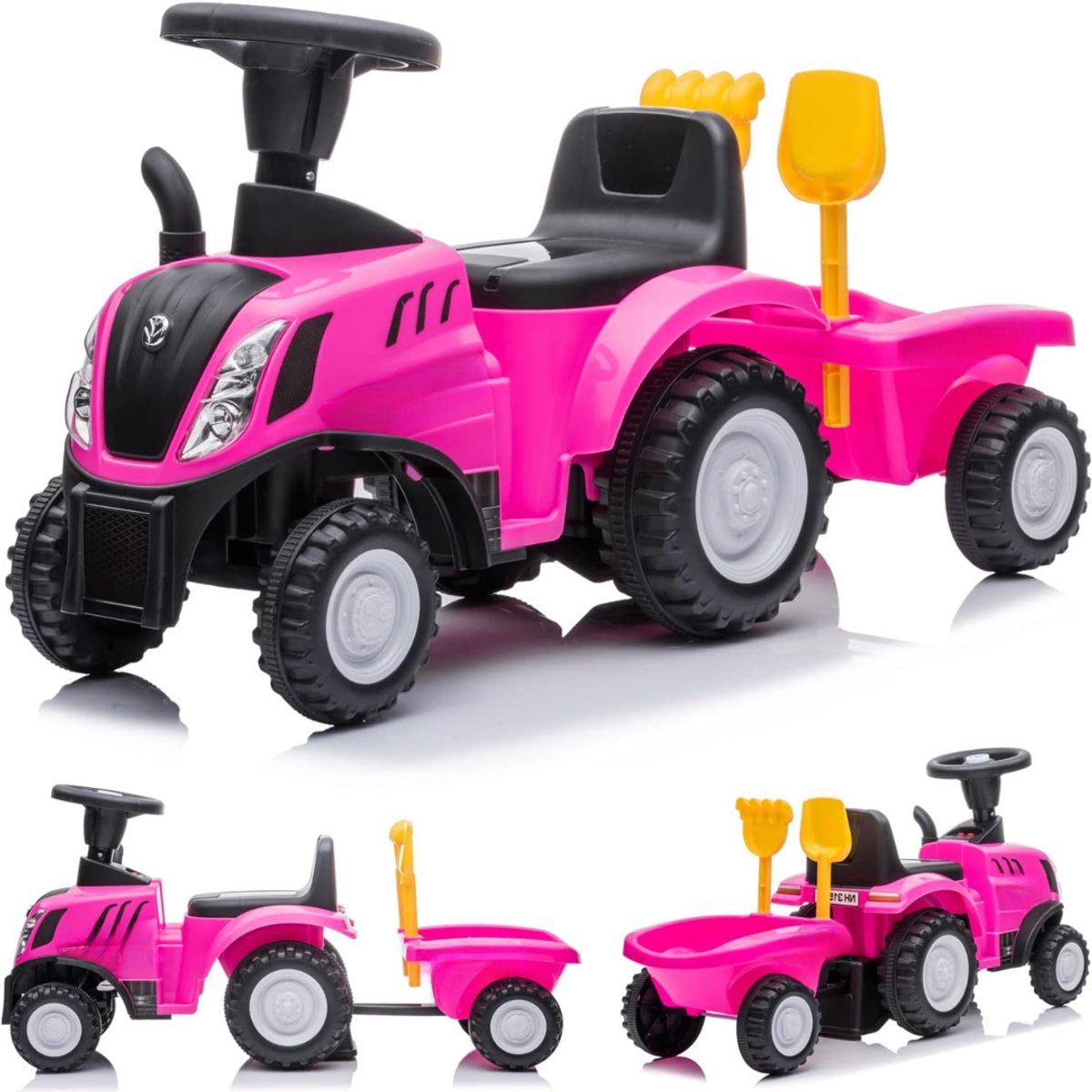 MMP® Looptractor - Loopauto - Loop Tractor - met Aanhangwagen en Hoorn - 56x29x43cm - Roze (6152722989904)