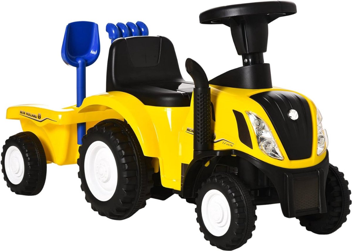 MMP® Looptractor - Loopauto - Loop Tractor - met Aanhangwagen en Hoorn - 91x29x44cm - Geel (6152722986927)