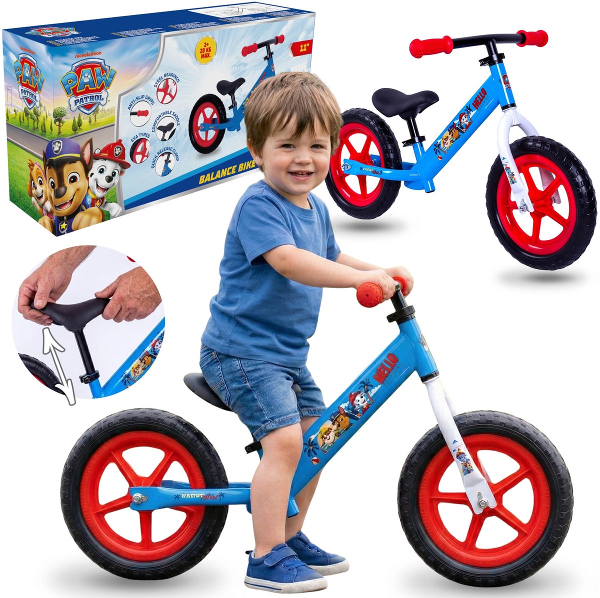 Paw Patrol Lichtgewicht, verstelbare loopfiets voor jongens, van metaal, met onderhoudsvrije EVA-wielen 11" (5906555049554)