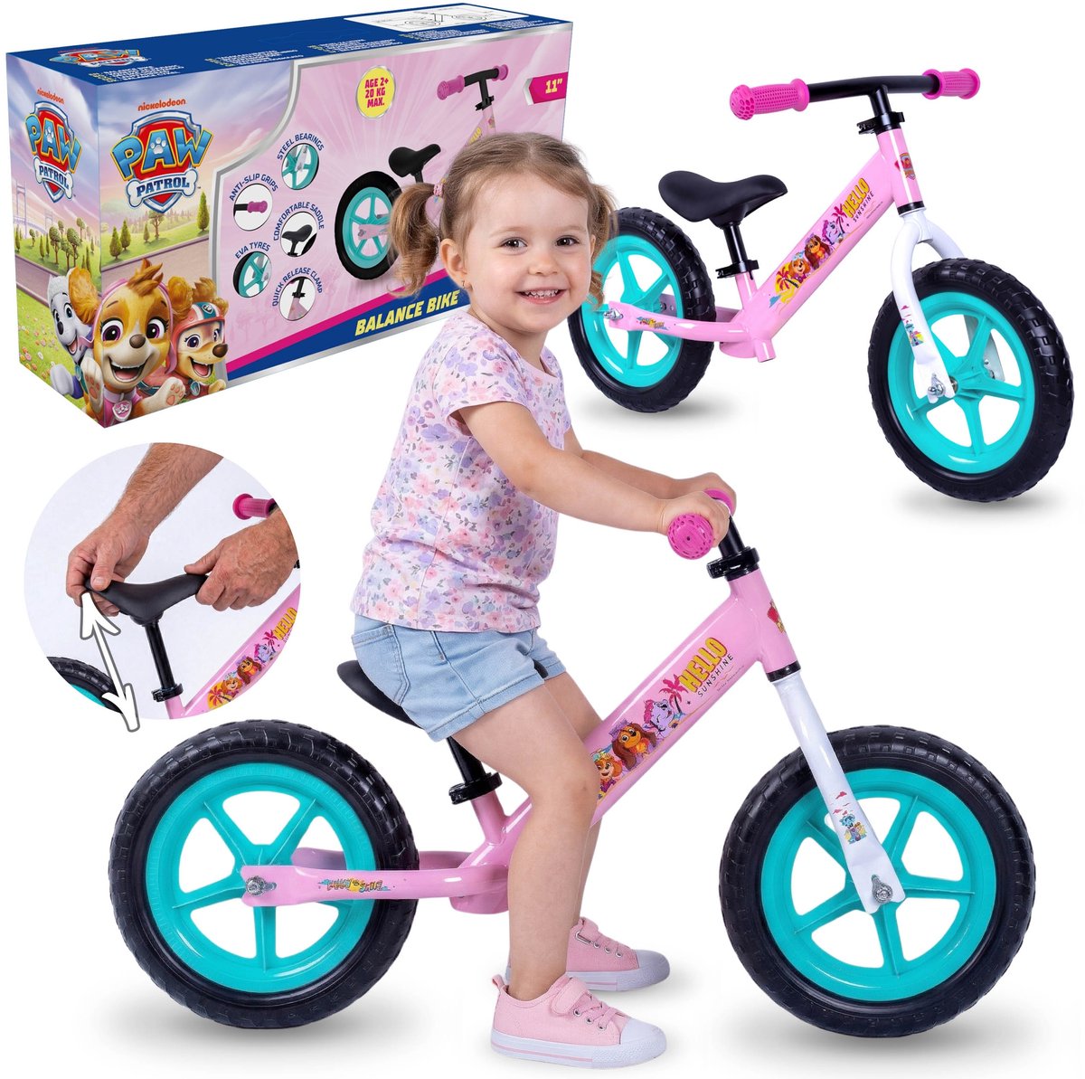 Paw Patrol Lichtgewicht, verstelbare loopfiets voor meisjes, van metaal, met onderhoudsvrije EVA-wielen (5906555049547)