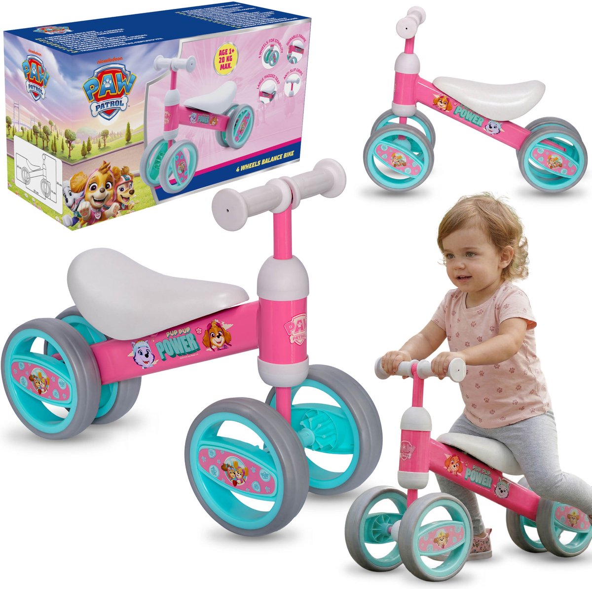 Paw Patrol Meisjesloopfiets met 4 wielen, lichtgewicht, van metaal, eerste fietsje, loopfiets 1+ (5906555049578)