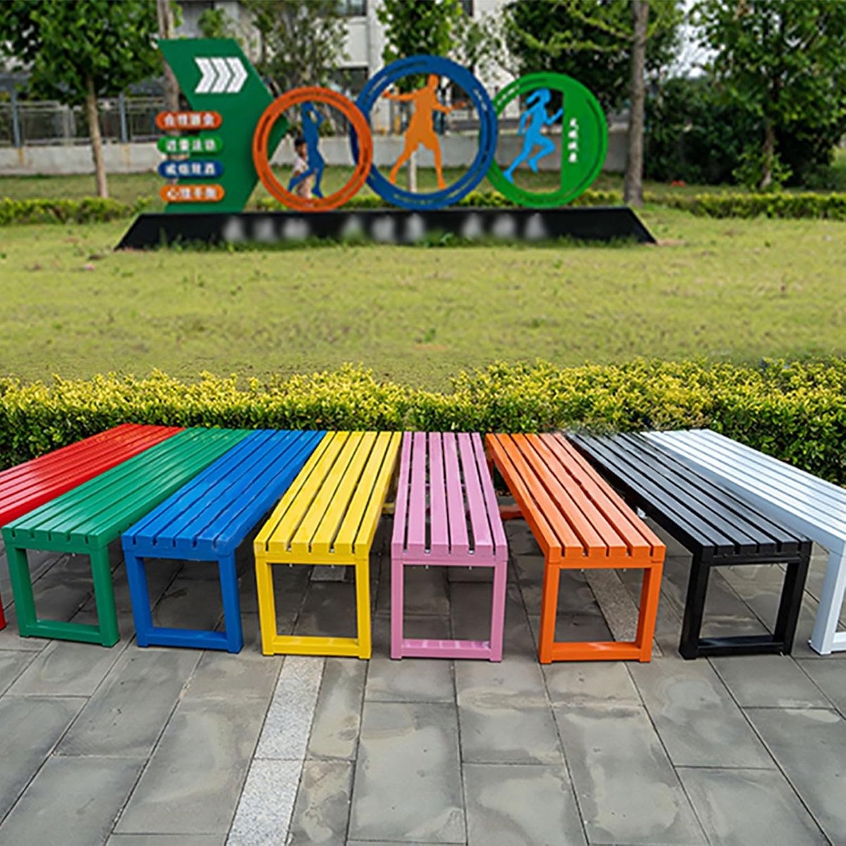 Robuuste Industriële Tuinbank 120 cm van Versterkt Staal - Weerbestendige Parkbank met Bevestigingsgaten, Voetpads en Hoog Draagvermogen 500 kg, Oranje (9509729887646)