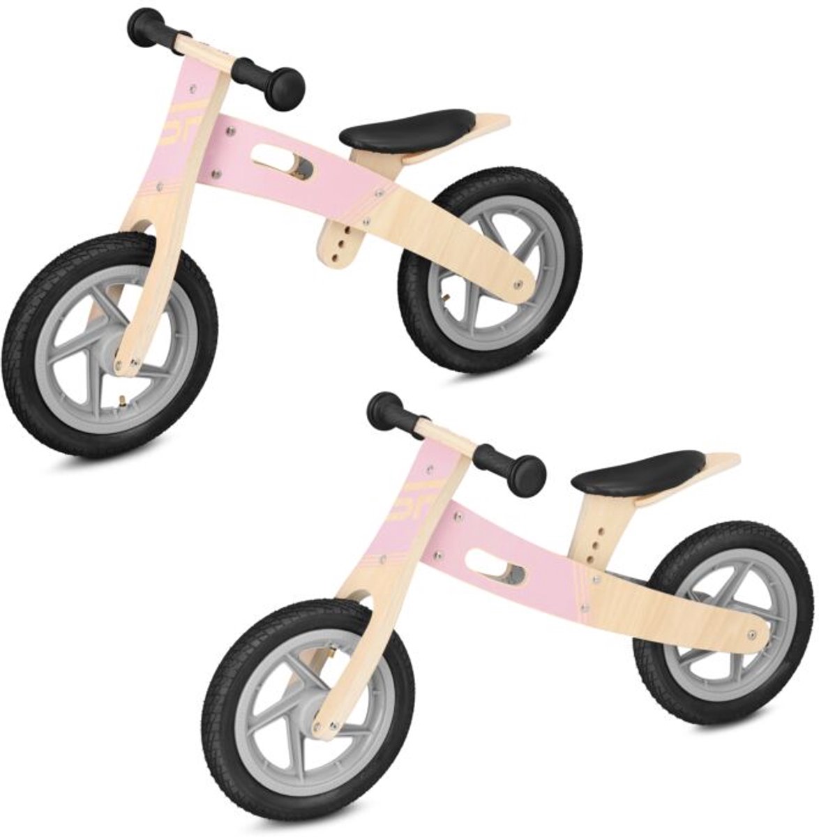 Roze houten loopfiets / balansfiets - verschillende zithoogtes - lichtgewicht. opblaasbare wielen (0950626000000)