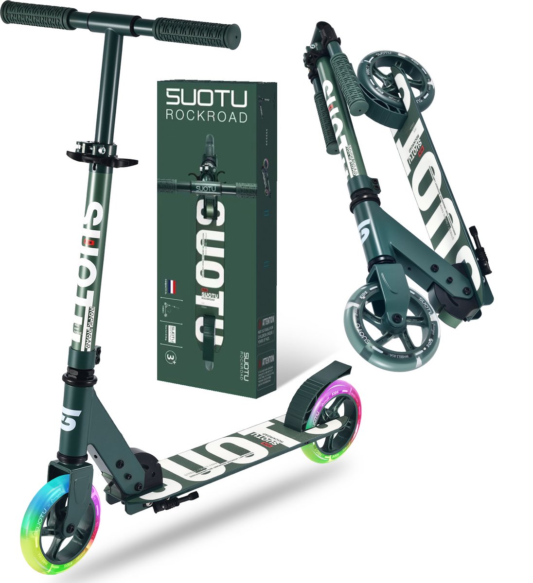 Suotu Kinderstep - 145mm Lichtgevende Wielen - Step - Speelgoed Jongens/Meisjes - Max stuurhoogte: 85 cm - Aluminium - Groen/Wit (8721049721634)