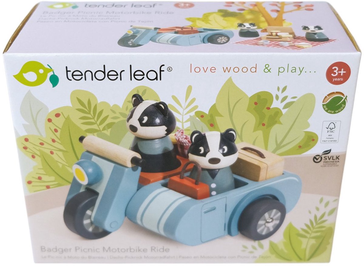 Tender Leaf houten motorfiets dassen speelgoed - dierenfiguur. (0191856083757)