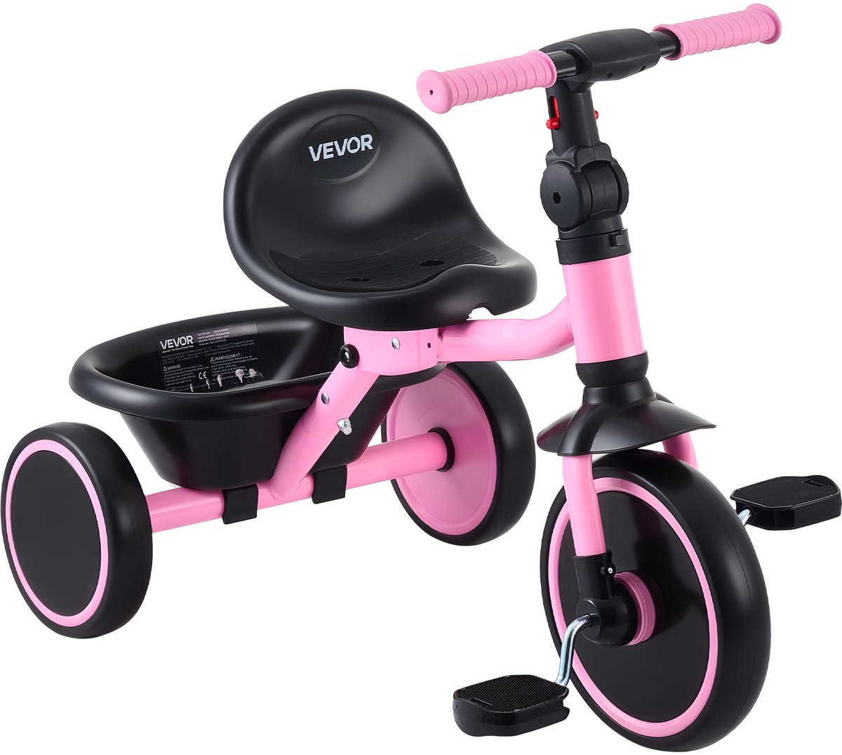 VEVOR Driewieler voor Kinderen van 2 Tot 5 Jaar, Loopfiets Met Verstelbare Zitting, Opbergmand en Frame van Koolstofstaal, Opvouwbare Kinderdriewieler Met Handvatten, Cadeau voor Jongens en Meisjes (0197988183921)