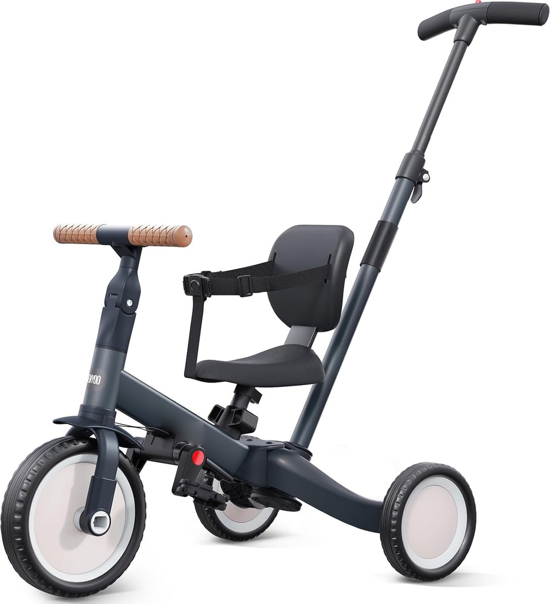 3-in-1 Driewieler voor Kinderen van 1-3 Jaar - Balansfiets met Duwstang - Verwijderbare Pedalen - Verstelbare Zitting - Donkergrijs (8721236042047)