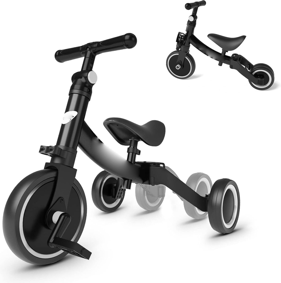 5-in-1 Loopfiets voor Kinderen - Tricycle en Balansfiets - Loopfiets en Rennend Hulp voor Kinderen van 1 tot 4 Jaar - Zwart (8721236042313)