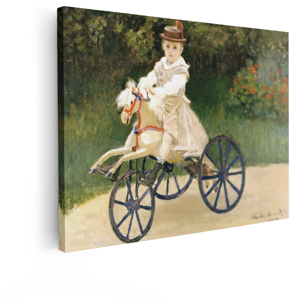 Artaza Canvas Schilderij Kind Op Driewieler - 80x60 cm - Monet Schilderij Wanddecoratie - Muurdecoratie Klassiek Portret - Decoratie Kinderkamer (8721538683450)
