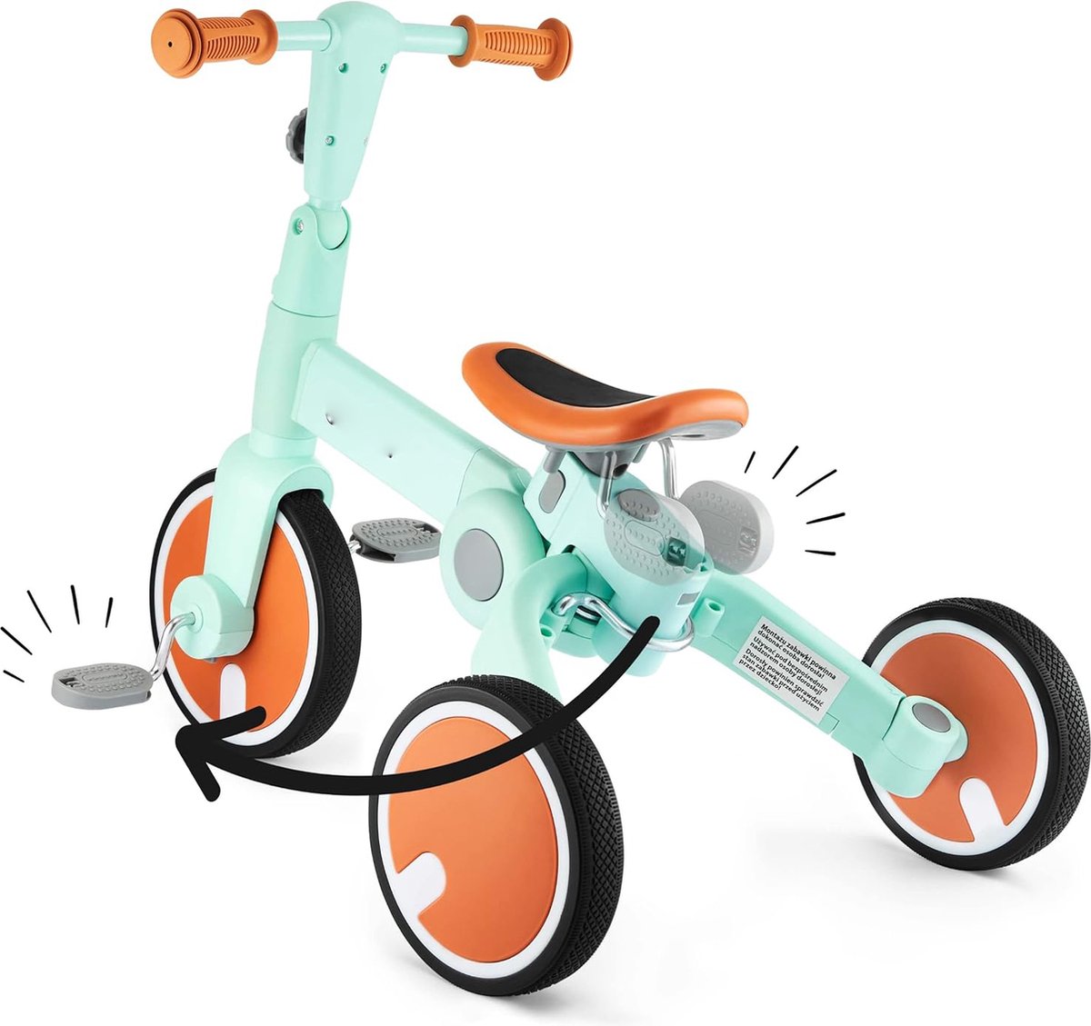 Balancefiets 5-in-1 Trike voor Kinderen van 1,5 tot 5 Jaar - Baby Loopfiets met Verwijderbare Pedalen - Geschikt als Balancefiets en Driewieler - Mint Groen (8721236042429)
