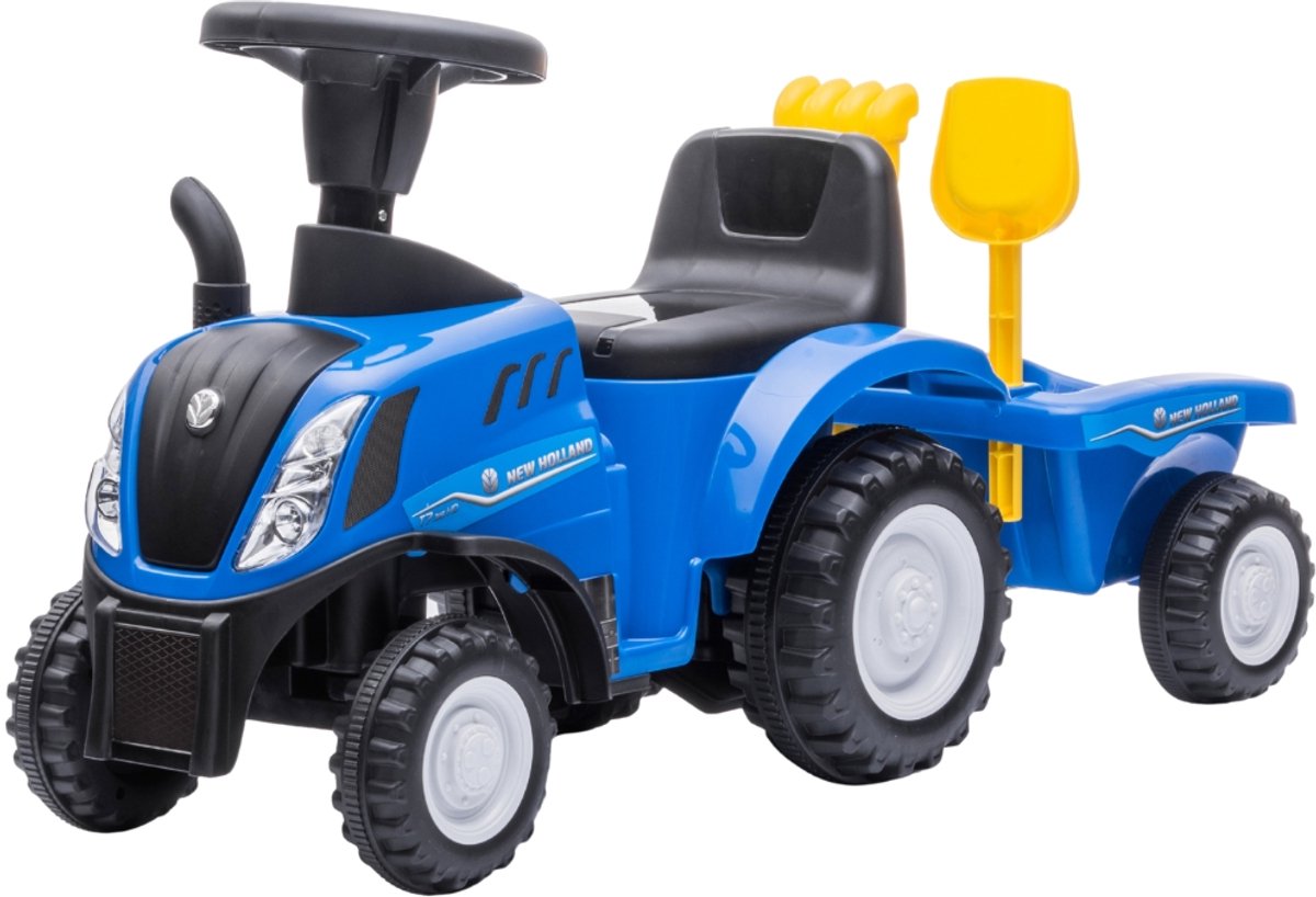 Bandits & Angels Loopauto New Holland Tractor met Aanhanger Blauw vanaf 1 jaar - Functionele Koplampen - Loopwagen Blauw - Loopauto Voor Jongens - New Holland (8719558089796)