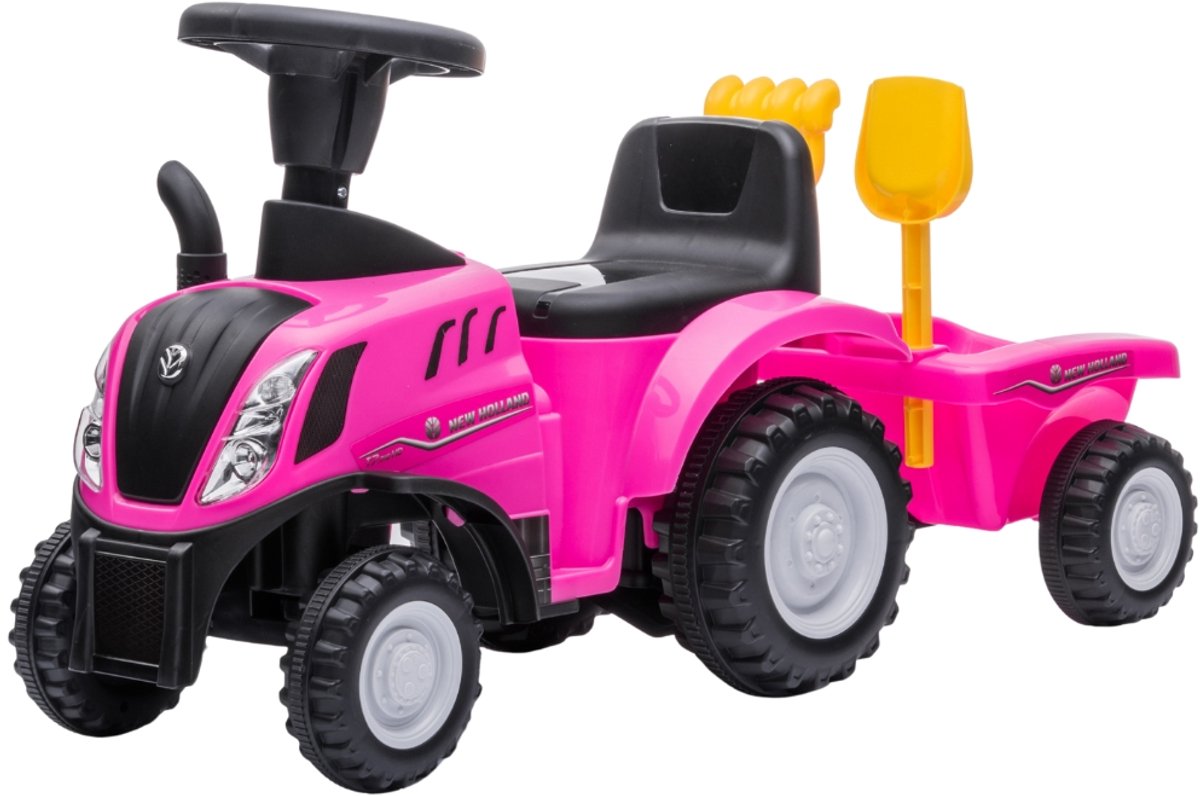 Bandits & Angels Loopauto New Holland Tractor met Aanhanger Roze vanaf 1 jaar - Functionele Koplampen - Loopwagen Blauw - Loopauto Voor Jongens - New Holland (8719558089802)