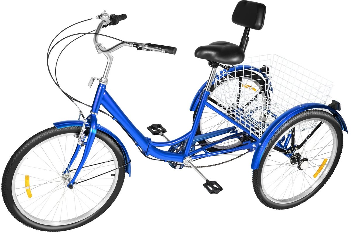 Cellista Driewieler voor Volwassenen 24 Inch - 7 Versnellingen - Met Rugleuning en Achtermand - Senioren Fiets - Transportfiets - 120kg Belastbaar - Blauw Waarom deze titel goe (6153217541515)