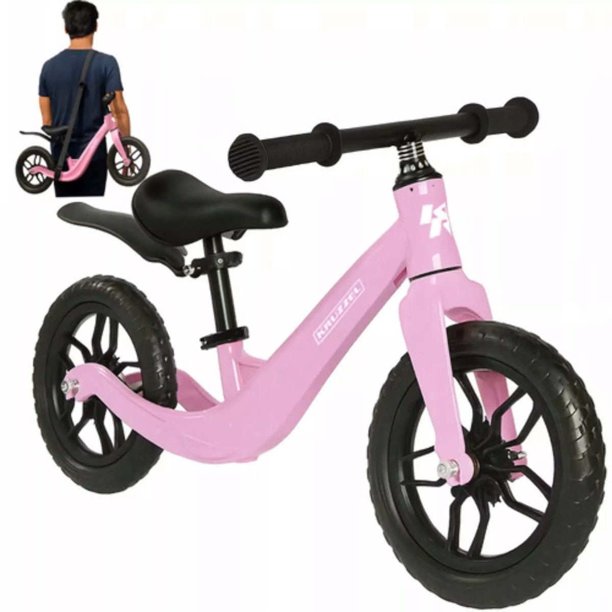 Kruzzel Loopfiets Roze 12 Inch - Verstelbaar Zadel + Draagriem (5900779956315)