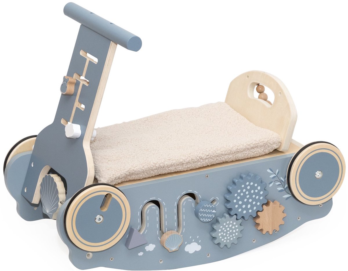 Label Label 3-in-1 Rocker Walker and Car - Houten Loopwagen en Schommelauto - Bevordert Motorische Ontwikkeling en Evenwicht - Vanaf 24 Maanden - Blauw (5420067910329)