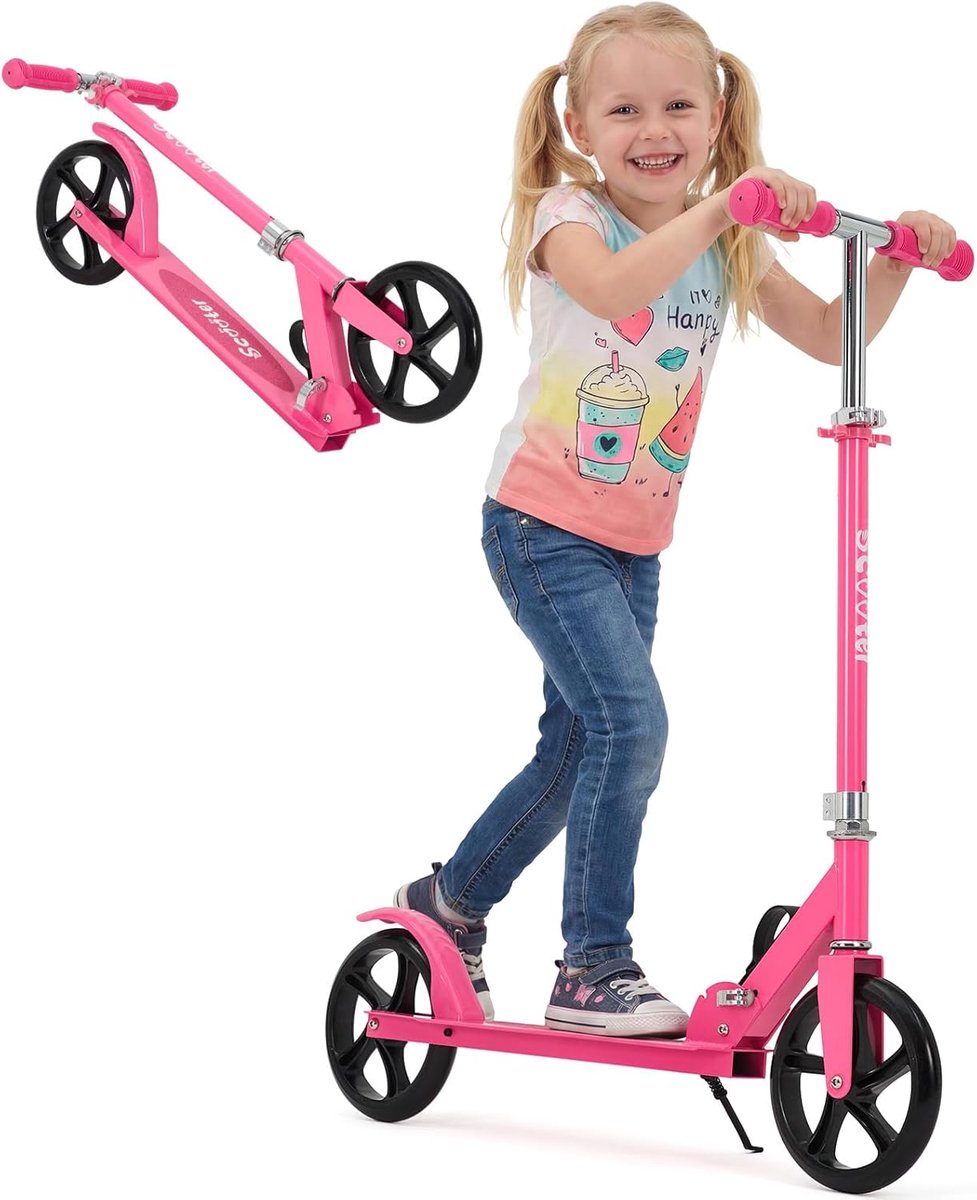 Opvouwbare Kinderstep met Grote Wielen (200mm) - Step met Lichtgevende Wielen - In Hoogte Verstelbaar (4 Standen) - Vanaf 6 Jaar - Max 100 kg - roze (6950000119339)