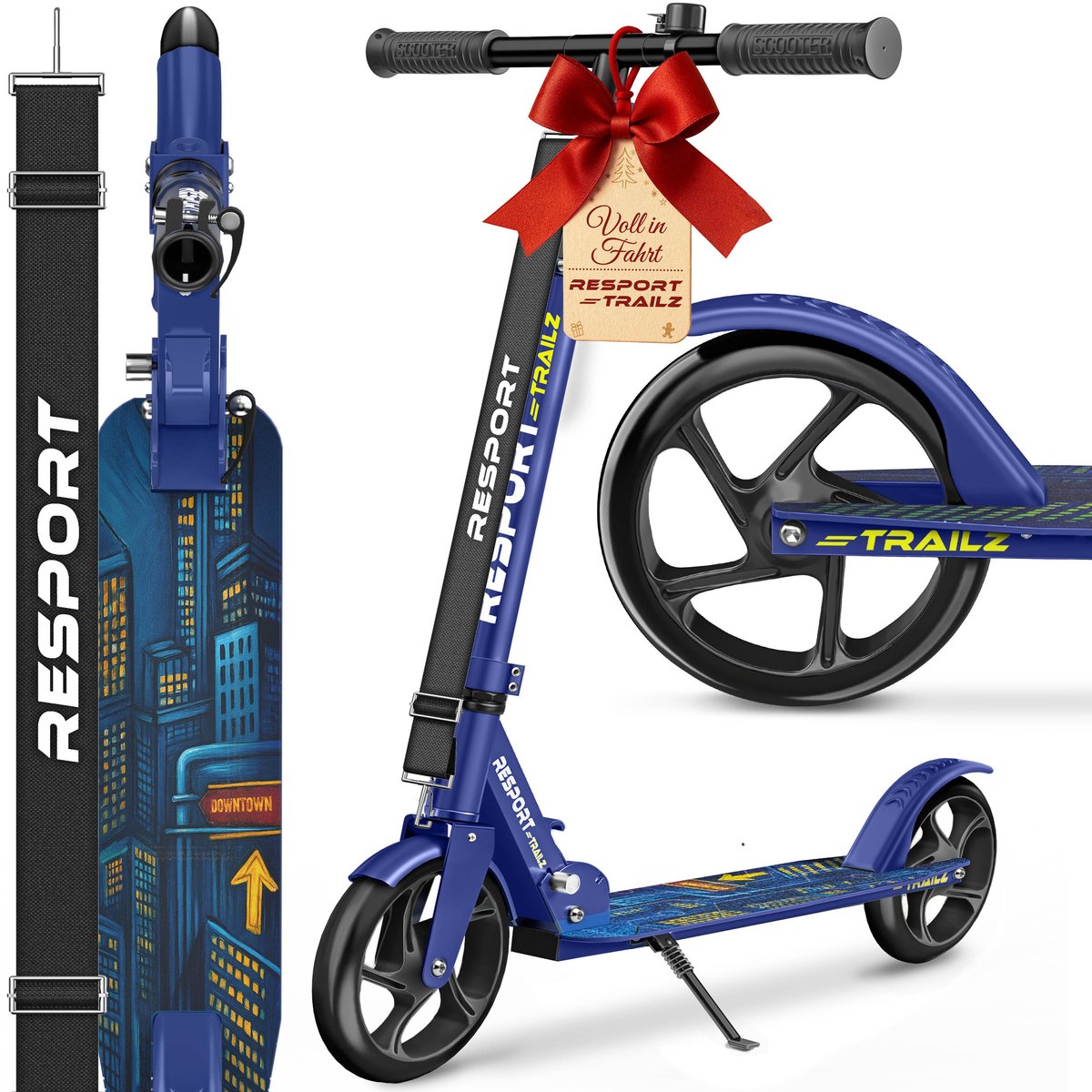 RE:SPORT Citystep voor Kinderen & Volwassenen - Kinderstep - Step met Grote Wielen 200mm - Inklapbaar & Verstelbaar - Tot 100kg - Inclusief Bel & Draagriem - Kickscooter (4262498582390)