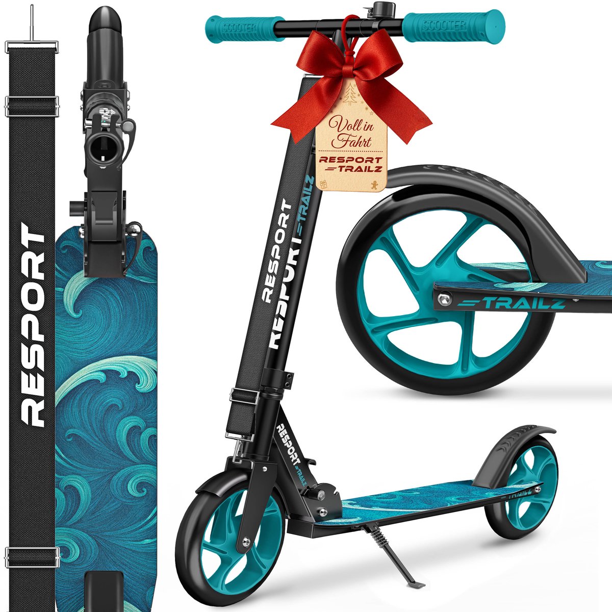 RE:SPORT Citystep voor Kinderen & Volwassenen - Kinderstep - Step met Grote Wielen 200mm - Inklapbaar & Verstelbaar - Tot 100kg - Inclusief Bel & Draagriem - Kickscooter (4262498582383)