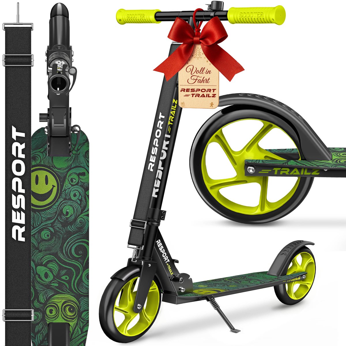RE:SPORT Citystep voor Kinderen & Volwassenen - Kinderstep - Step met Grote Wielen 200mm - Inklapbaar & Verstelbaar - Tot 100kg - Inclusief Bel & Draagriem - Kickscooter (4262498582420)