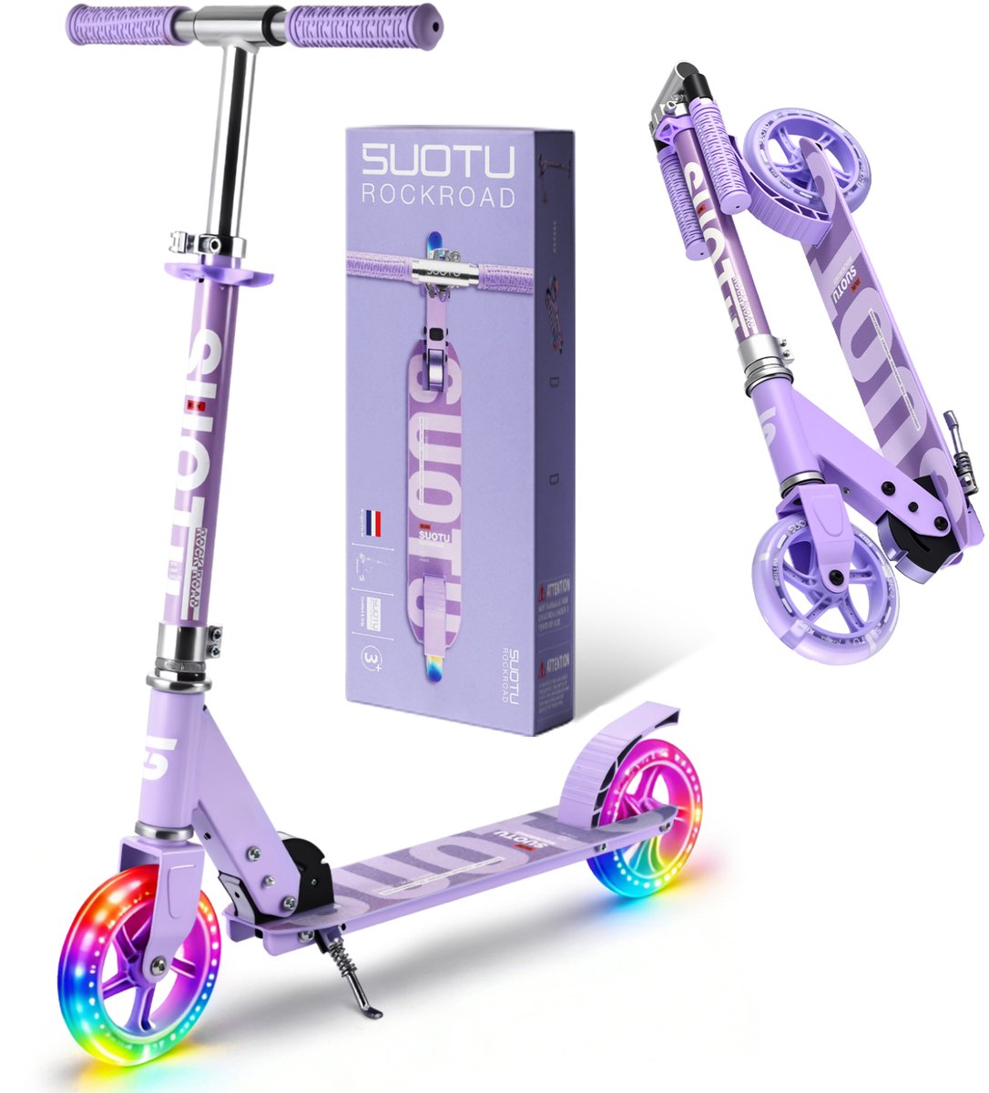 Suotu Kinderstep - 145mm Lichtgevende Wielen - Step - Speelgoed Jongens/Meisjes - Max stuurhoogte: 85 cm - Aluminium - Paars (8721049718047)