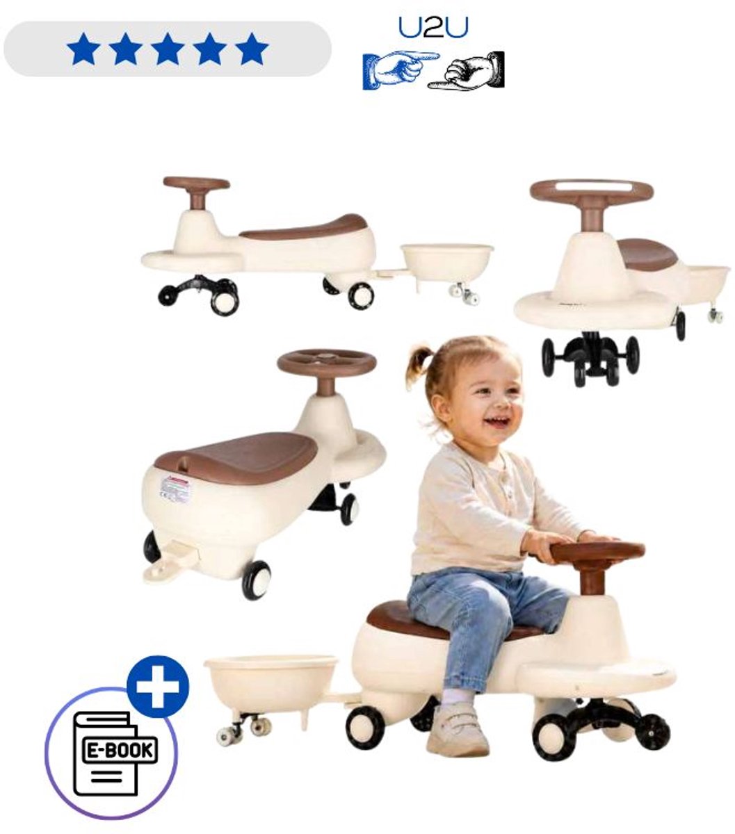 Swing Fix S5 Gravity Ride On Met Trailer En LED Wielen - Loopauto Met Muziek Licht En 360° Stuur Kinder Voertuig Met Verlichte Wielen Ergonomische Zitting En Aanhanger Voor Kinderen Met Ebook (8721225914232)