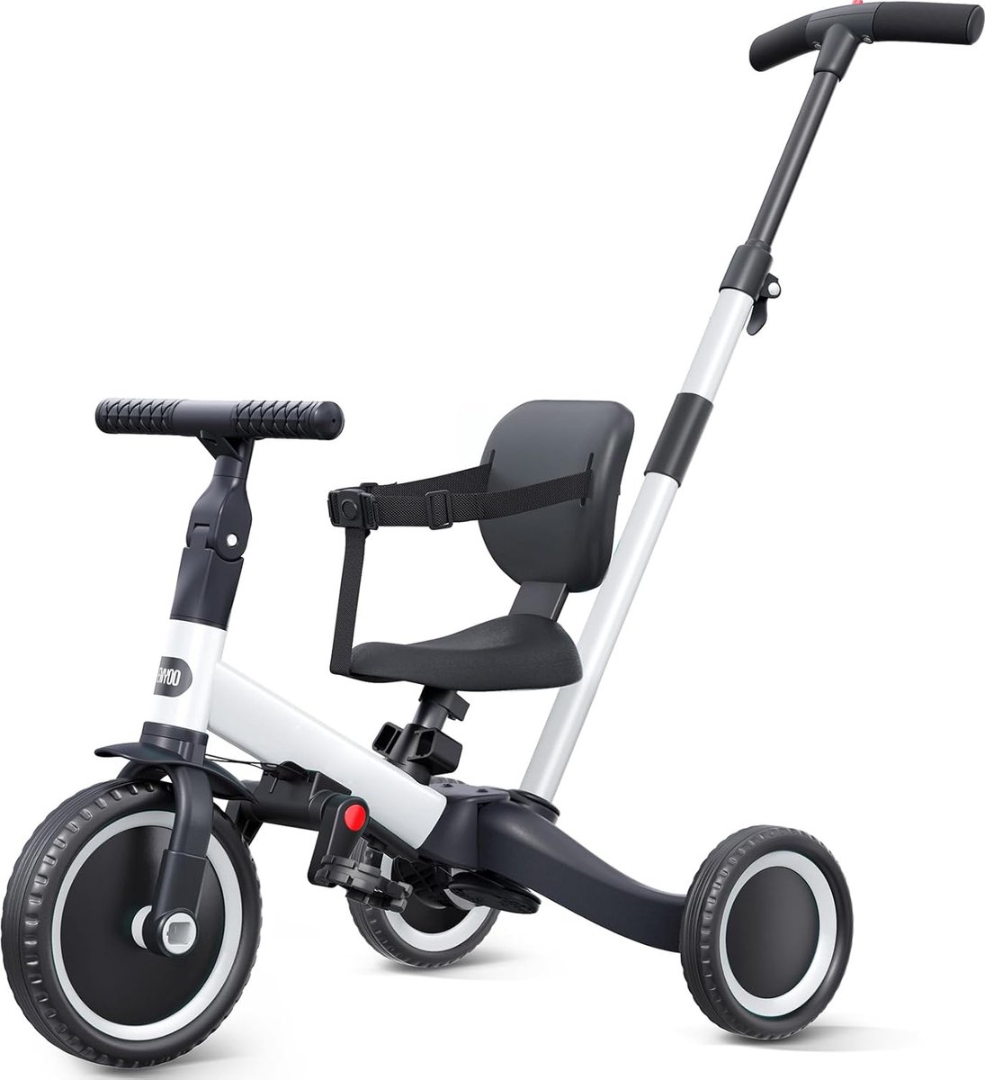 Trike 5 in 1 voor Kinderen vanaf 1 Jaar - Draisienne met Duwstang, Verstelbare Zitting, Afneembare Pedalen - Fiets voor Kinderen van 1 tot 3 Jaar - Wit (8721236042061)