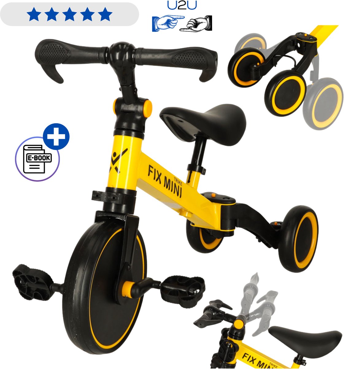 Trike Fix Mini 3-in-1 Driewieler Loopfiets Geel - Verstelbare Cross-Country Kinderfiets met Pedalen - Speelgoed 2 jaar Speelgoed 3 jaar - Balansfiets voor 18 maanden tot 4 jaar - Licht Aluminium Frame - Foam Banden - Tot 30 kg Met Ebook (8721447482045)