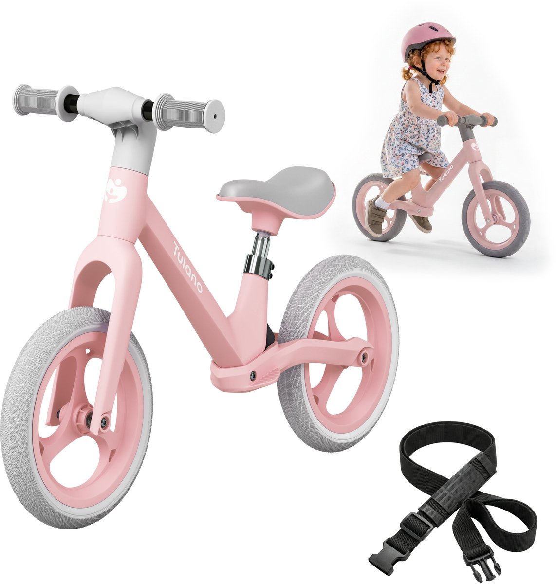 Tulano Route Loopfiets - Kinderfiets zonder pedalen - 12 inch - Lichtgewicht - Roze (5900415031130)