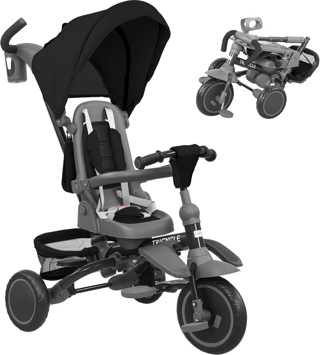 Veelzijdige 6-in-1 Loopfiets met Duwstang en Zonnekap voor Peuters (1-5 Jaar) (9101152635209)