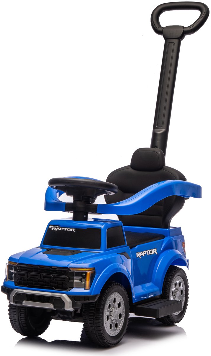 sun baby Loopauto met duwstang voor kinderen vanaf 12 maanden - Ford Raptor - grote terreinwielen, LED-verlichting, zitje met rugleuning en opbergruimte, tot 25 kg, blauw (5905525357576)