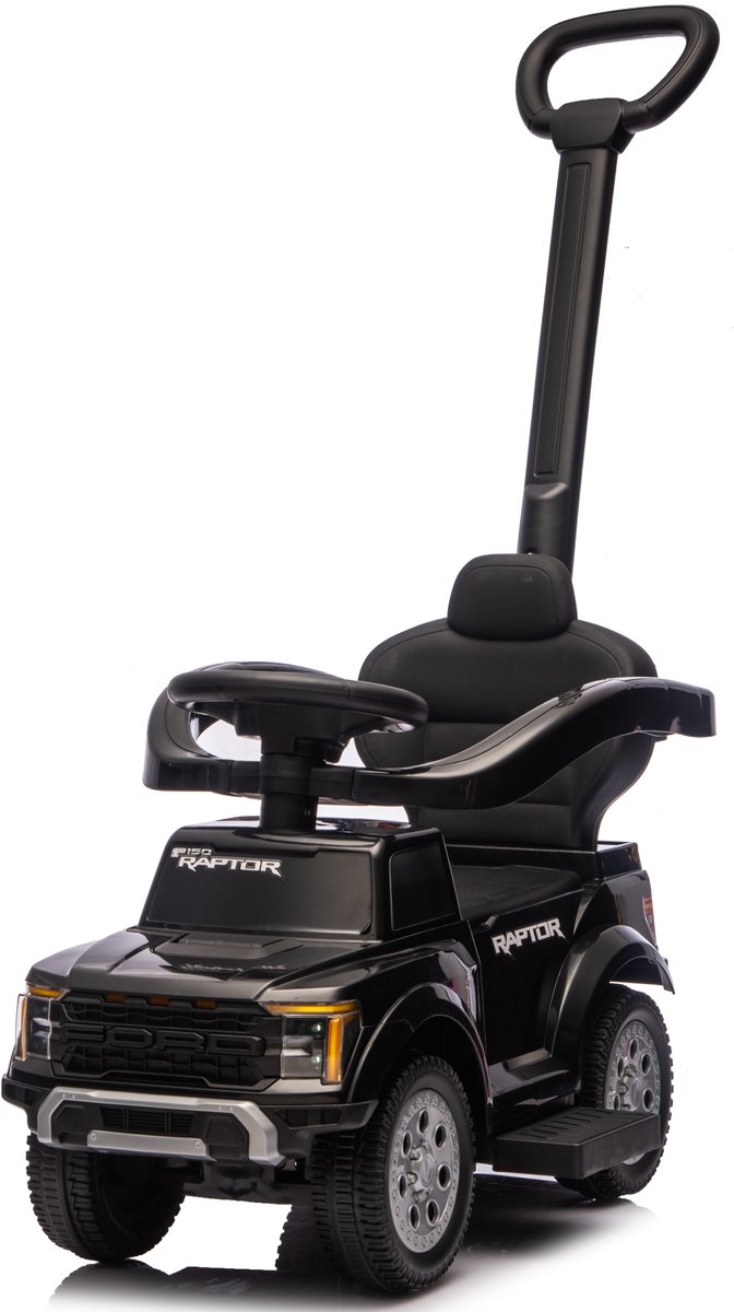 sun baby Loopauto met duwstang voor kinderen vanaf 12 maanden - Ford Raptor - grote terreinwielen, LED-verlichting, zitje met rugleuning en opbergruimte, tot 25 kg, zwart (5905525357569)