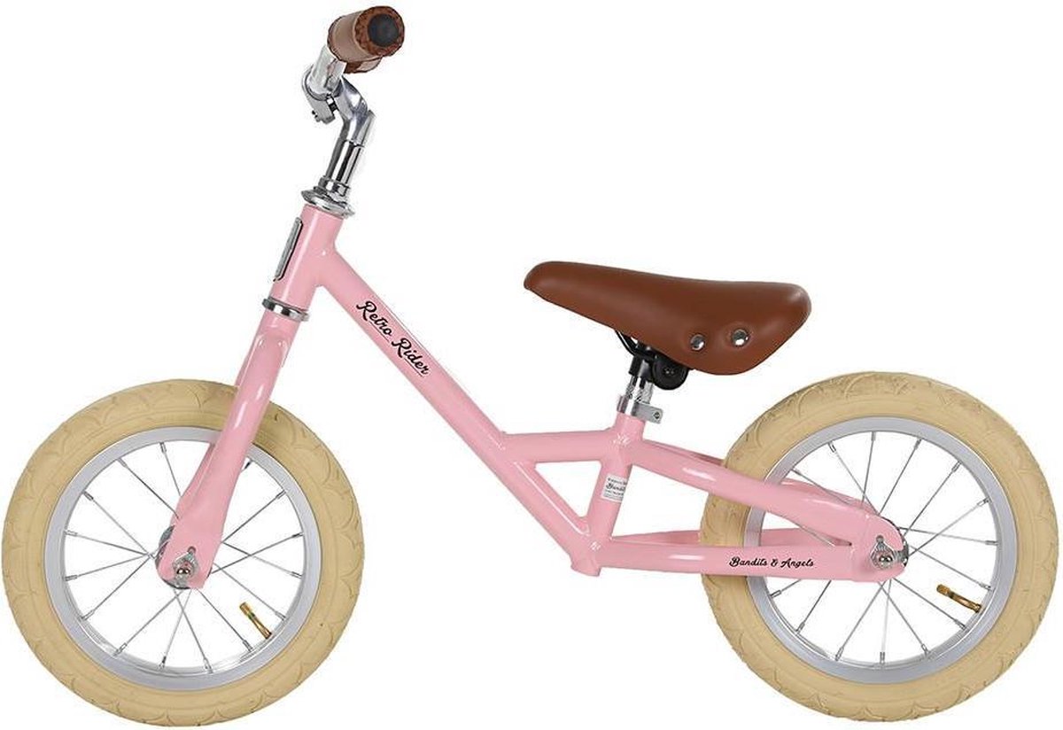 Bandits & Angels Metalen Loopfiets Retro Rider Roze vanaf 2,5 Jaar - Voor Meisjes - Roze Loop Fiets - Verstelbaar Zadel 36 tot 44 cm - Luchtbanden - Luxe handvaten (8719558083633)