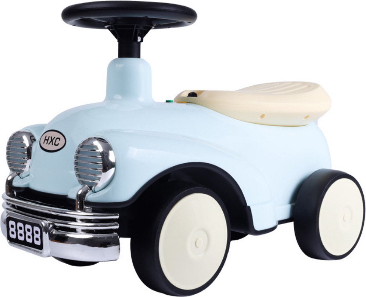 Buxibo Retro Loopauto | Loopwagen voor Jongens & Meisjes | 1-3 jaar | Veilig | Stimuleert Motorische Vaardigheden | Blauw - 58x29x38cm (8720701735194)