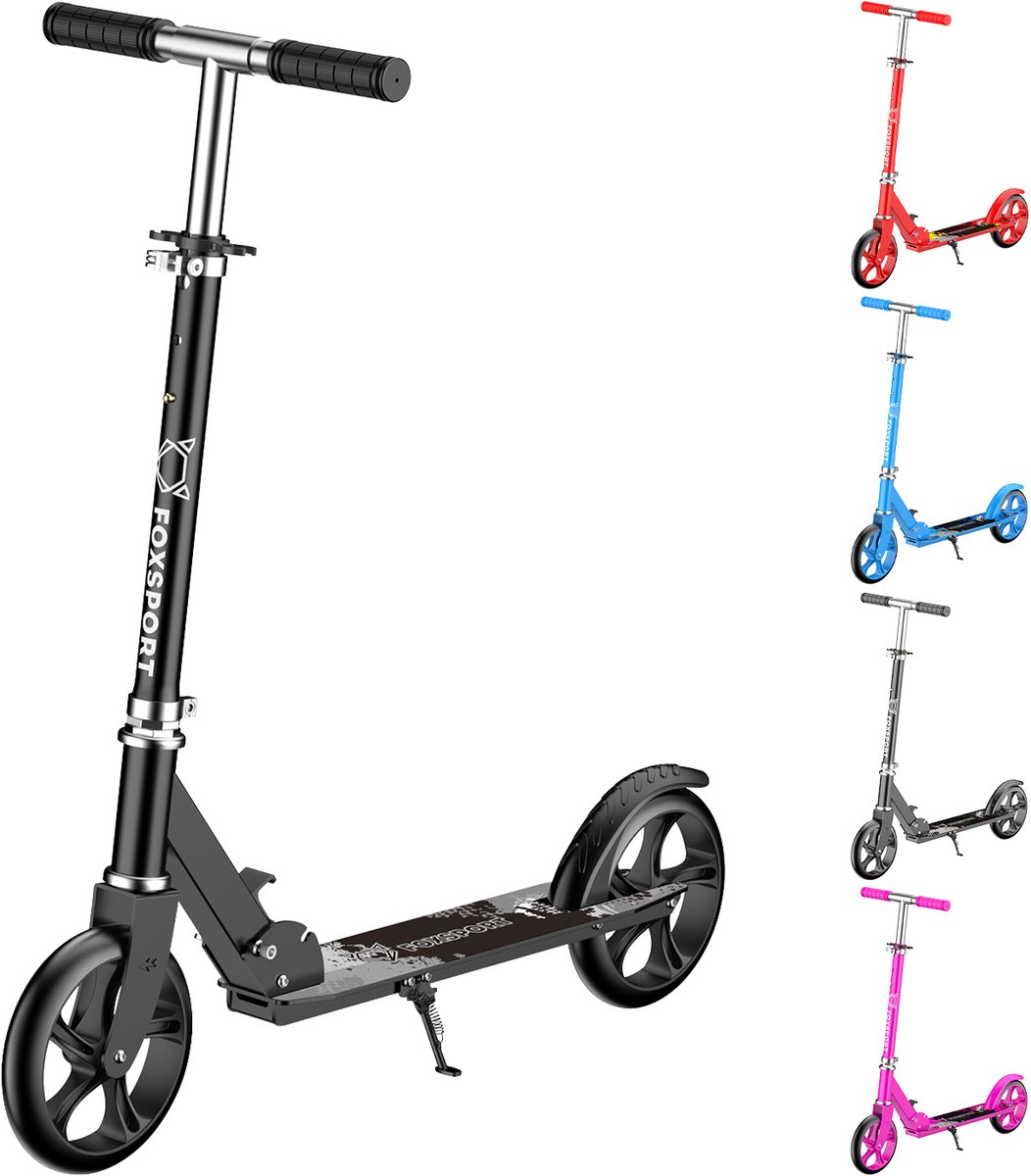 FOXSPORT Kinderstep - 200 mm PU wielen - Step - Geschikt voor kinderen en tieners van 6 tot 15 jaar- Opvouwbaar - stuurhoogte: 94-104cm - Maximale draagcapaciteit: 80 kg - Zwart (0766122990628)