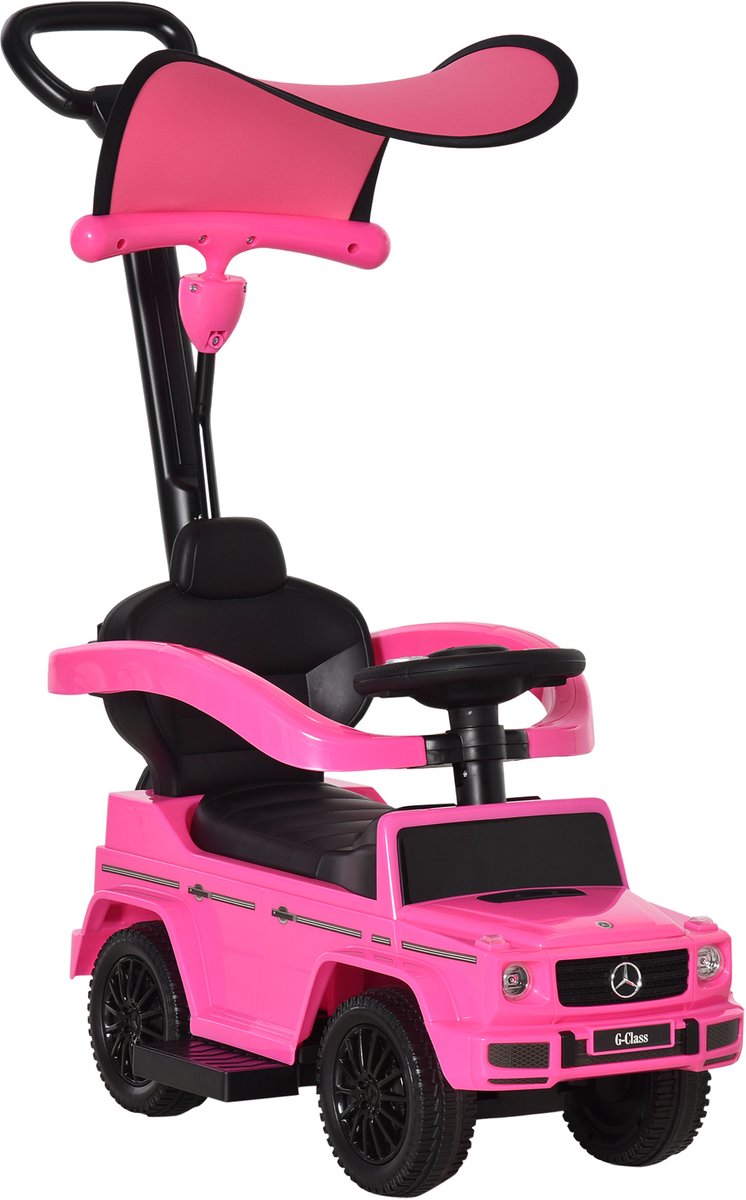 HOMCOM-Rijauto met schuifmechanisme-PP-85,5x40,5x95cm-Roze, zwart (3662970178423)